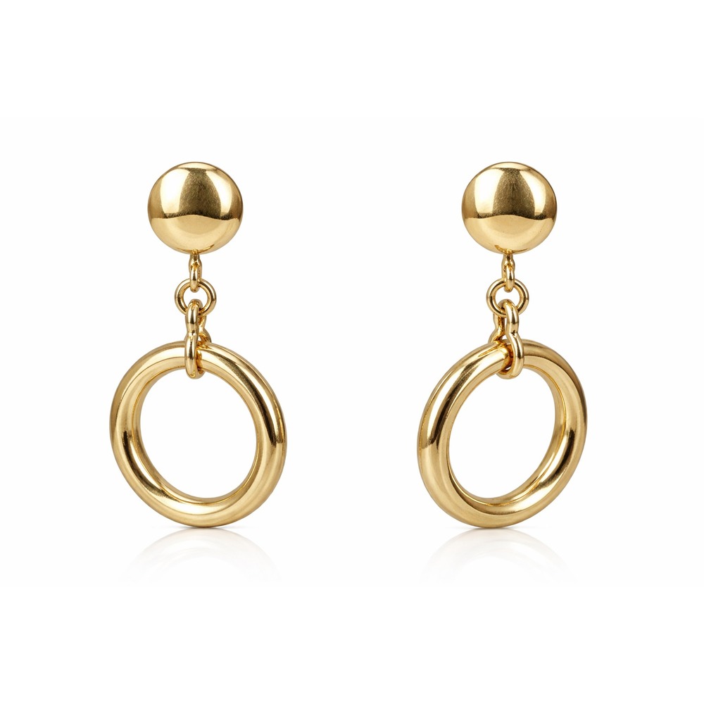Vintage Gold Tone Circle Dangle Screw‎ Back Earrings Minimalist Modernist Retro